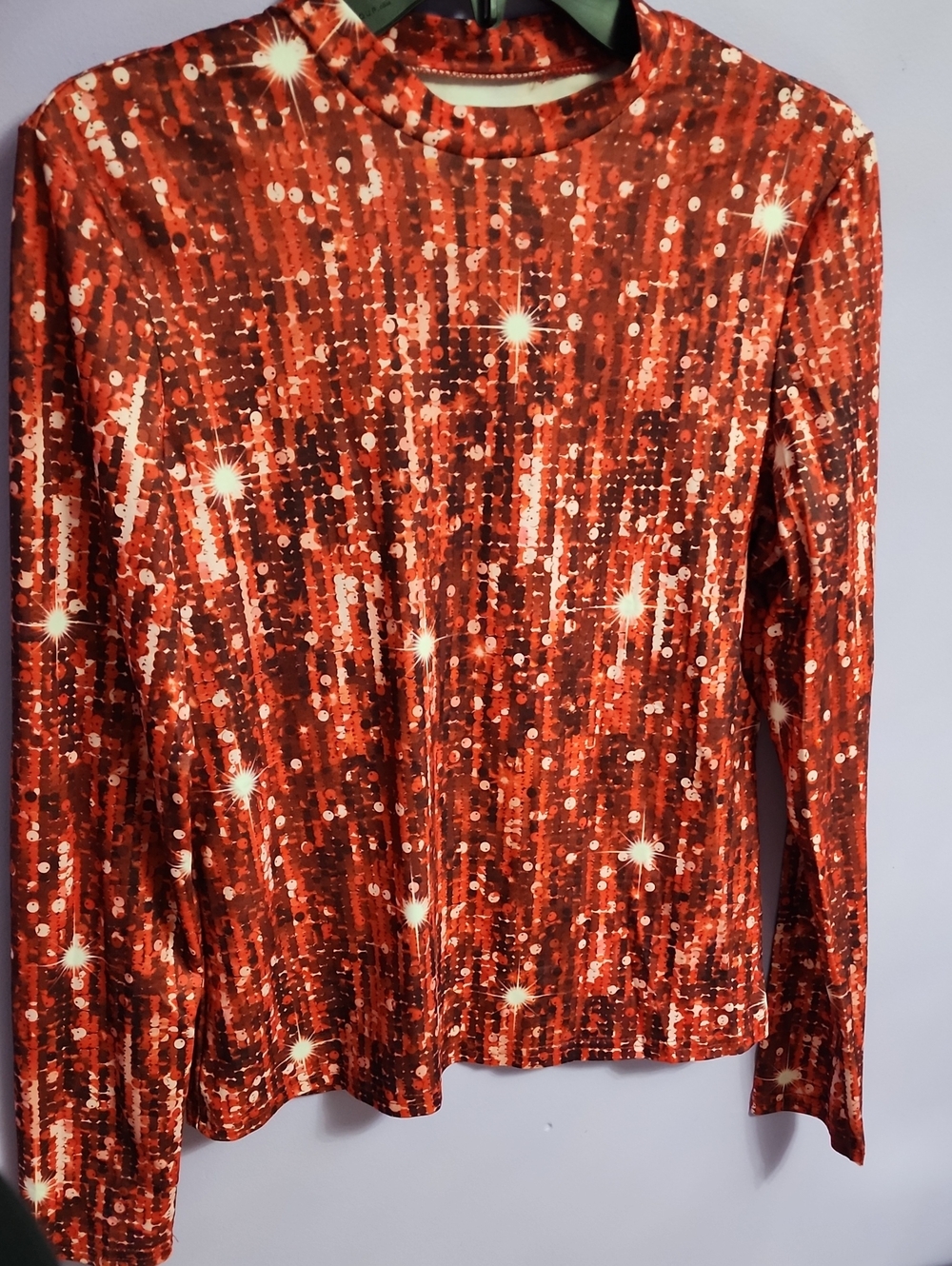 Womens Red Fake Sequin Top